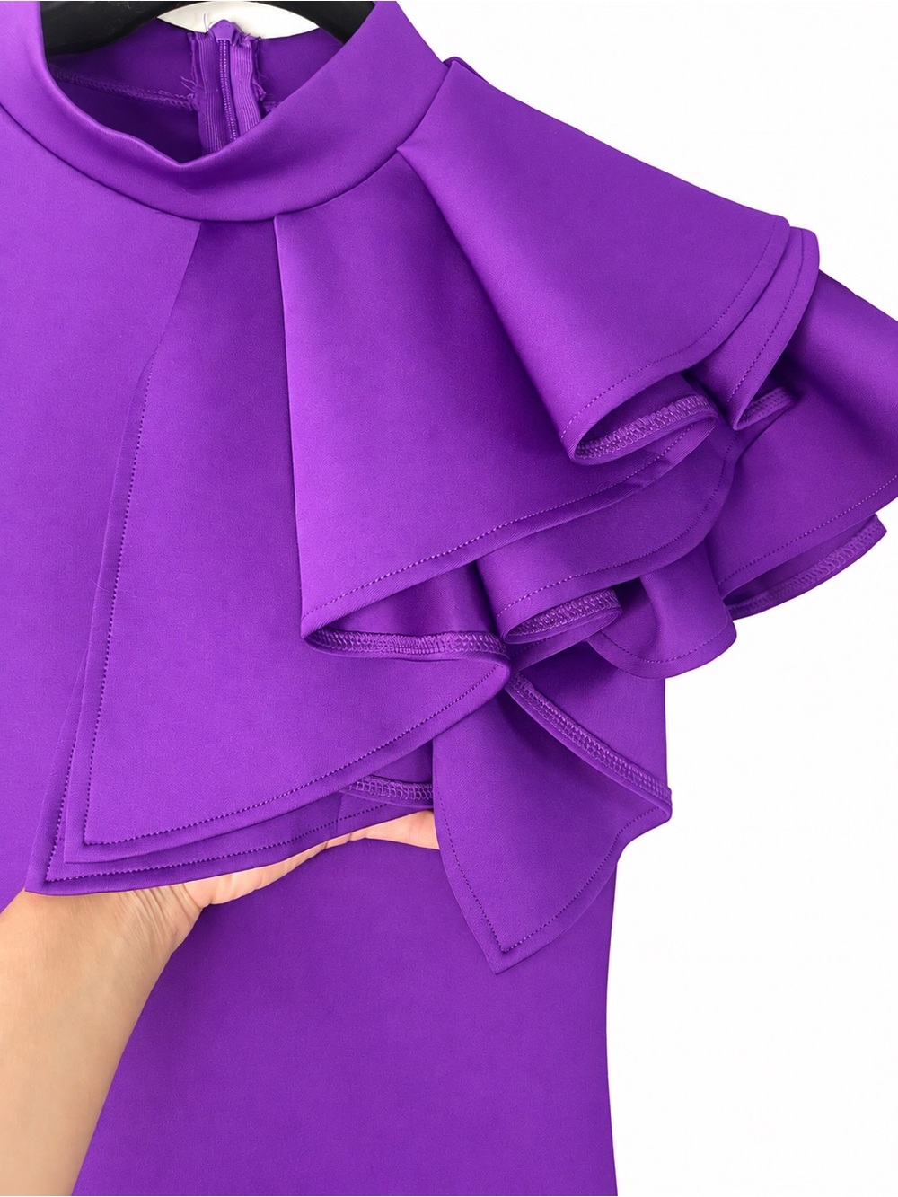 Purple One-Shoulder Ruffle Midi Dress - Picture 4 of 13